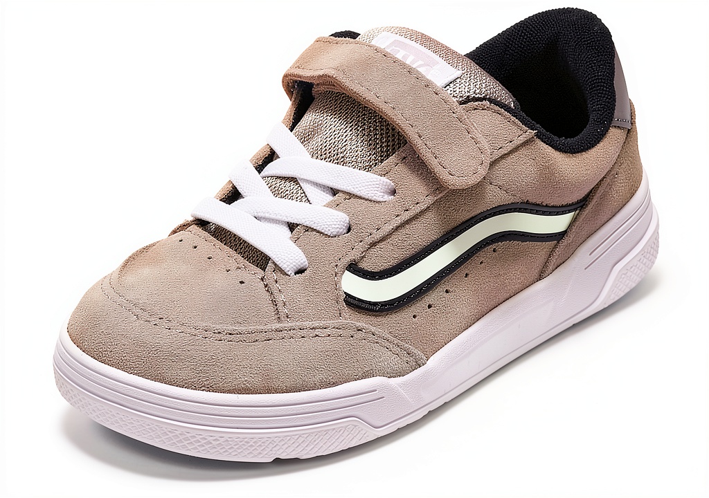 Toddler wearing Vans Hylane V sneakers on a playground