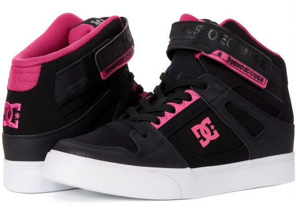 DC Girls High Top Leather Skate Shoes Black Pink-0