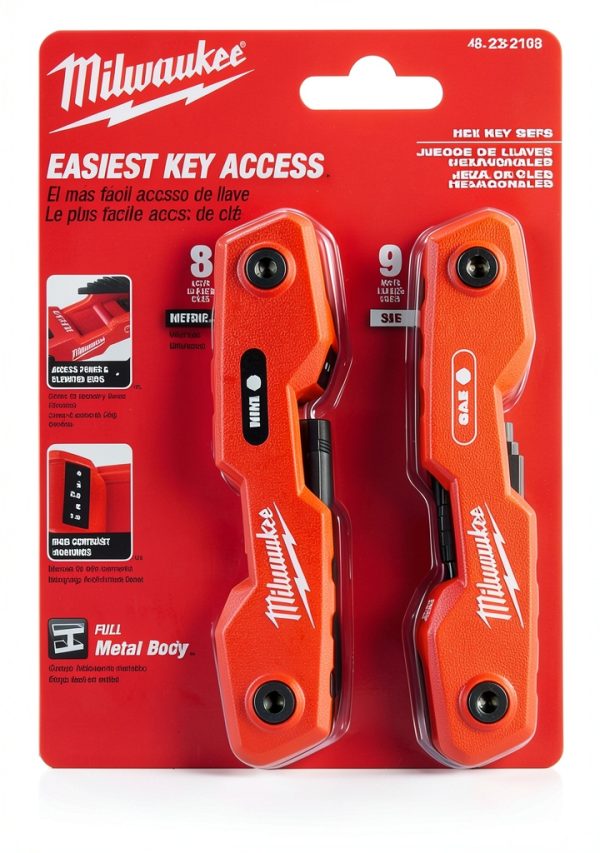 Milwaukee Electric 17-Key Folding HEX Key Set Red Metal 270° Rotation-1