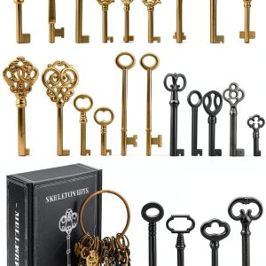 Skeleton Key Set, 26-Key Universal Replacement Skeleton Keys Kit for Antique Dresser, Chinese Cabinet, Antique Furniture and Old Style Cabinets or Doors, Collectible Gift-0