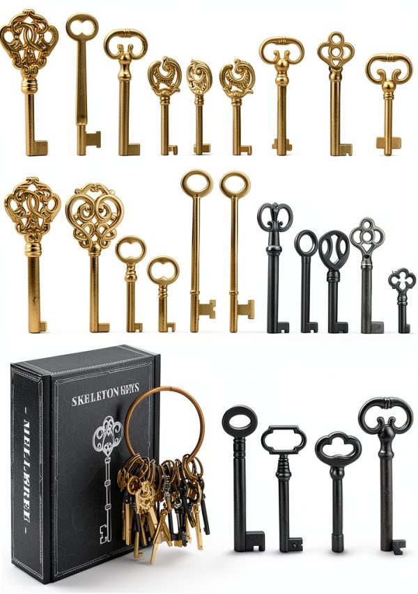 Skeleton Key Set, 26-Key Universal Replacement Skeleton Keys Kit for Antique Dresser, Chinese Cabinet, Antique Furniture and Old Style Cabinets or Doors, Collectible Gift-0