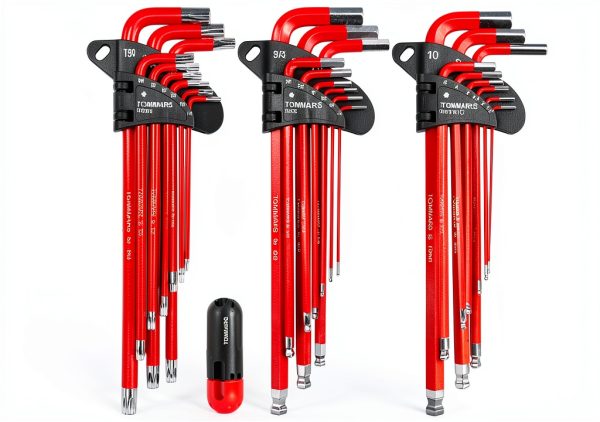 Hex Key Set TOMMARS Magnetic Ball End S2 Steel L-Shaped 27 Piece Red-0