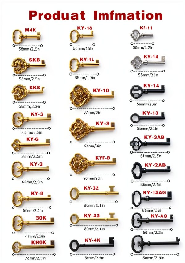 Skeleton Key Set, 26-Key Universal Replacement Skeleton Keys Kit for Antique Dresser, Chinese Cabinet, Antique Furniture and Old Style Cabinets or Doors, Collectible Gift-3